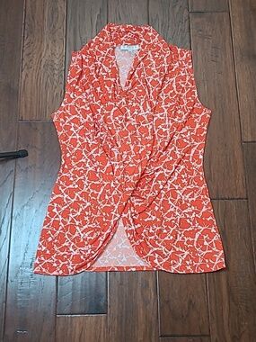 Chaus Orange & White Sleeveless Twist-Front Blouse size Large